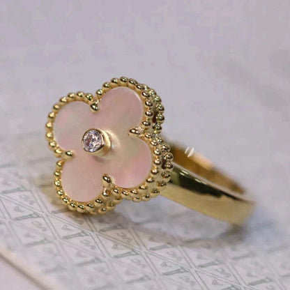 [Regal Jewels]CLOVER PINK MOP RING GOLD DIAMOND