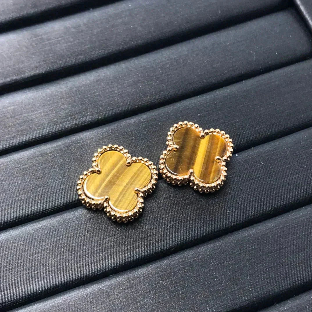 [Regal Jewels]CLOVER MEDIUM 1 MOTIFS TIGER EYE EARRINGS