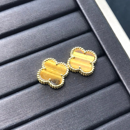 [Regal Jewels]CLOVER MEDIUM 1 MOTIFS TIGER EYE EARRINGS
