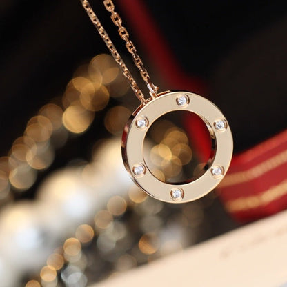 [Regal Jewels]LOVE NECKLACE 16MM 6 DIAMONDS PINK GOLD