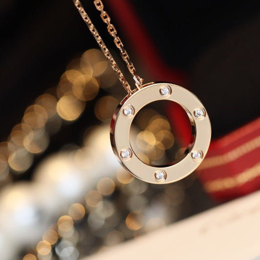 [Regal Jewels]LOVE NECKLACE 16MM 6 DIAMONDS PINK GOLD