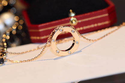 [Regal Jewels]LOVE NECKLACE 16MM 6 DIAMONDS PINK GOLD