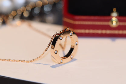 [Regal Jewels]LOVE NECKLACE 16MM 6 DIAMONDS PINK GOLD