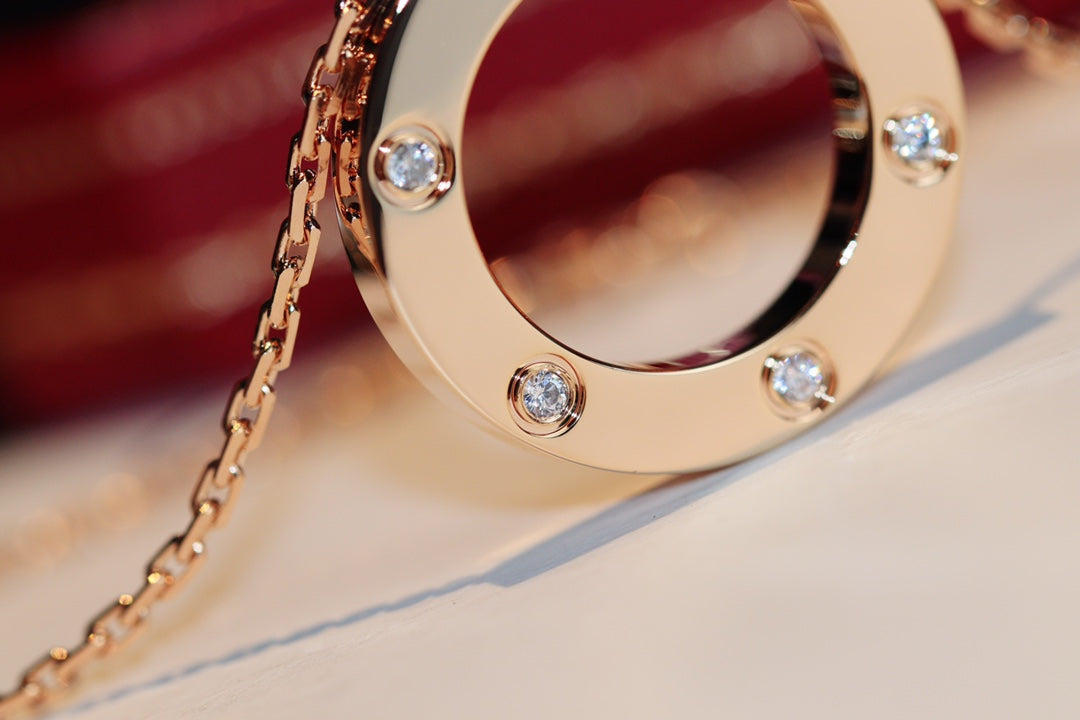 [Regal Jewels]LOVE NECKLACE 16MM 6 DIAMONDS PINK GOLD