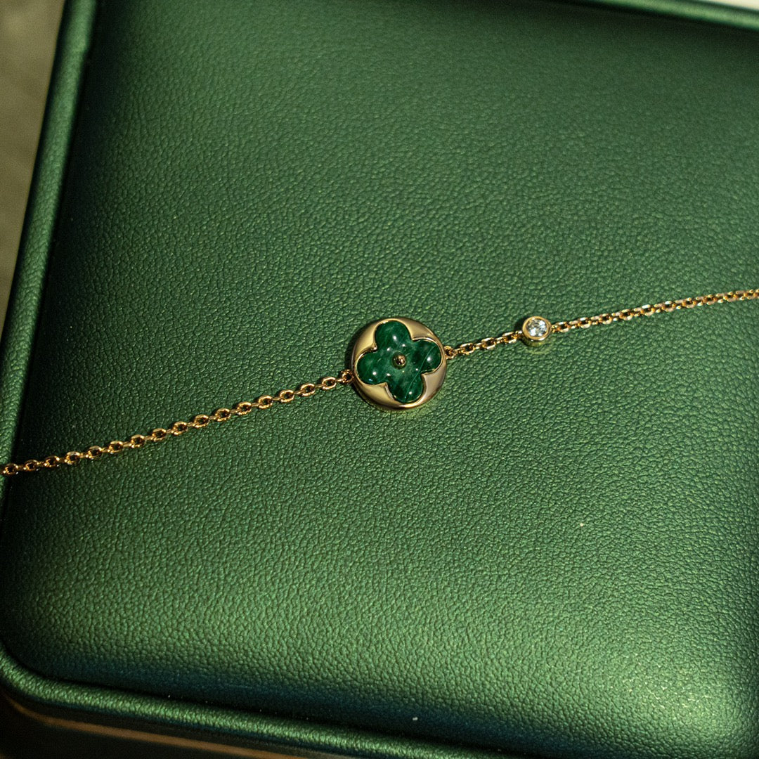 [Regal Jewels]SUN MALACHITE 1 DIAMOND PINK GOLD BRACELET