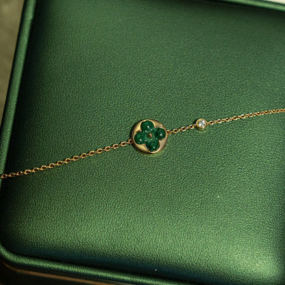 [Regal Jewels]SUN MALACHITE 1 DIAMOND PINK GOLD BRACELET