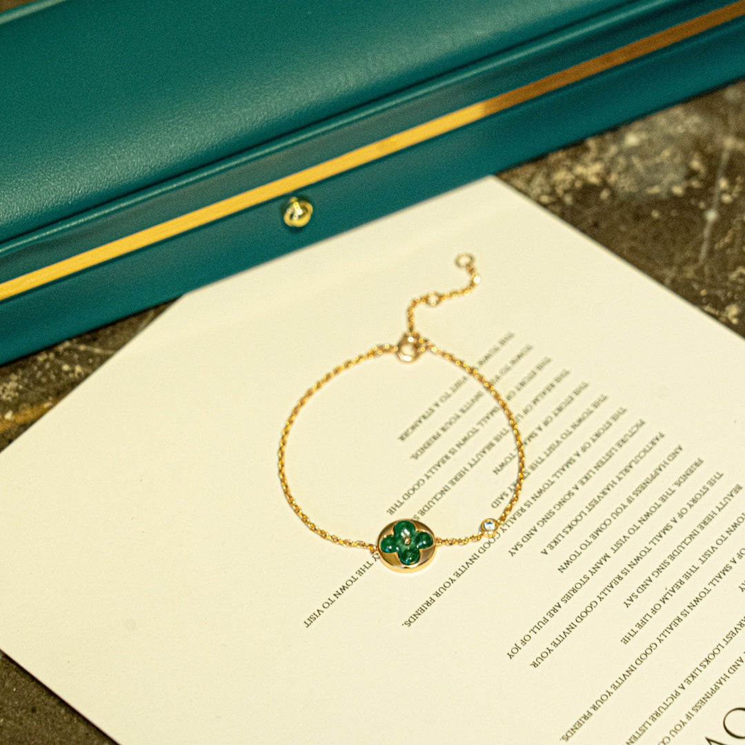 [Regal Jewels]SUN MALACHITE 1 DIAMOND PINK GOLD BRACELET