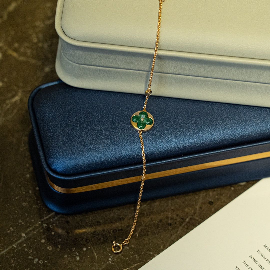 [Regal Jewels]SUN MALACHITE 1 DIAMOND PINK GOLD BRACELET