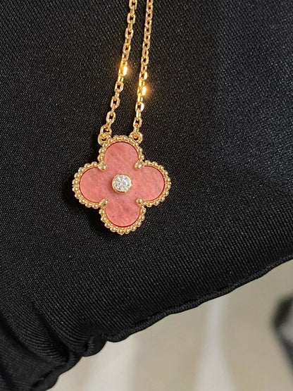 [Regal Jewels]CLOVER 15MM DIAMOND RHODONITE NECKLACE