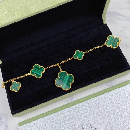 [Regal Jewels]MAGIC CLOVER MALACHITE GOLD BRACELET 5 MOTIFS