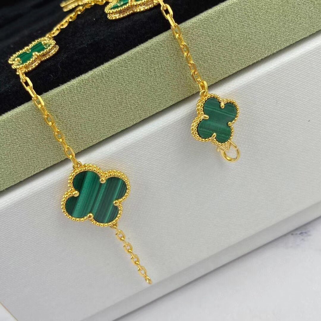 [Regal Jewels]MAGIC CLOVER MALACHITE GOLD BRACELET 5 MOTIFS