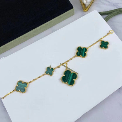 [Regal Jewels]MAGIC CLOVER MALACHITE GOLD BRACELET 5 MOTIFS