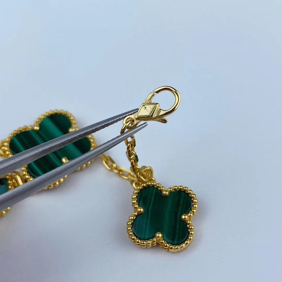 [Regal Jewels]MAGIC CLOVER MALACHITE GOLD BRACELET 5 MOTIFS
