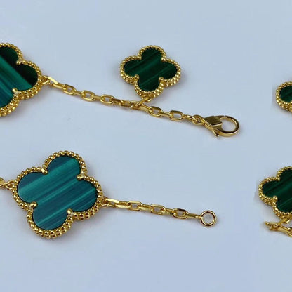 [Regal Jewels]MAGIC CLOVER MALACHITE GOLD BRACELET 5 MOTIFS