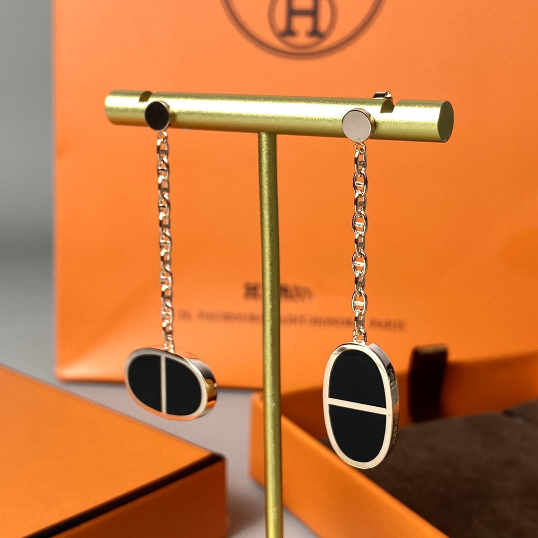 [Regal Jewels]CHAINE VERSO BLACK CERAMIC EARRINGS