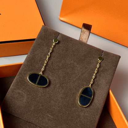[Regal Jewels]CHAINE VERSO BLACK CERAMIC EARRINGS