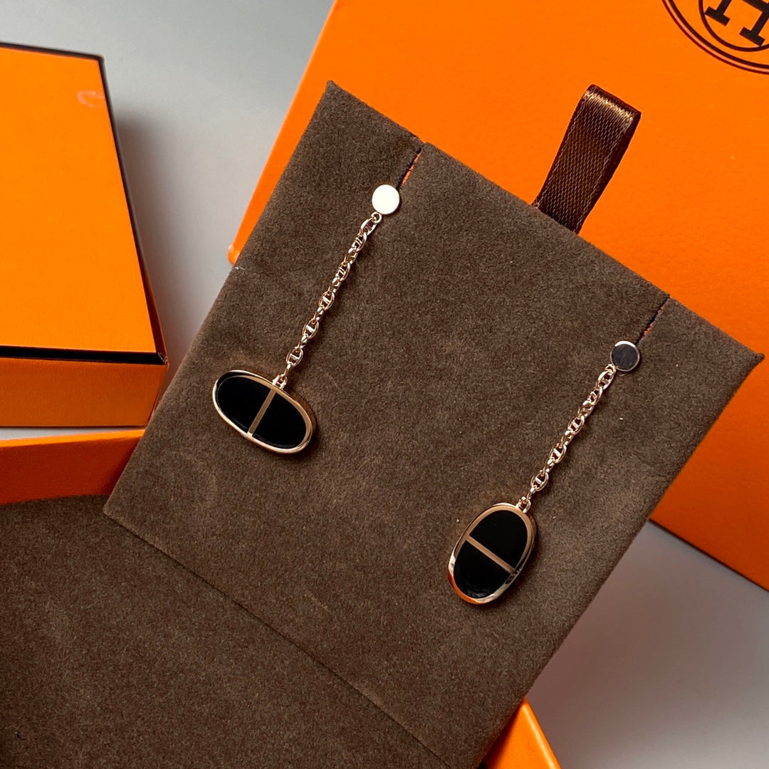 [Regal Jewels]CHAINE VERSO BLACK CERAMIC EARRINGS