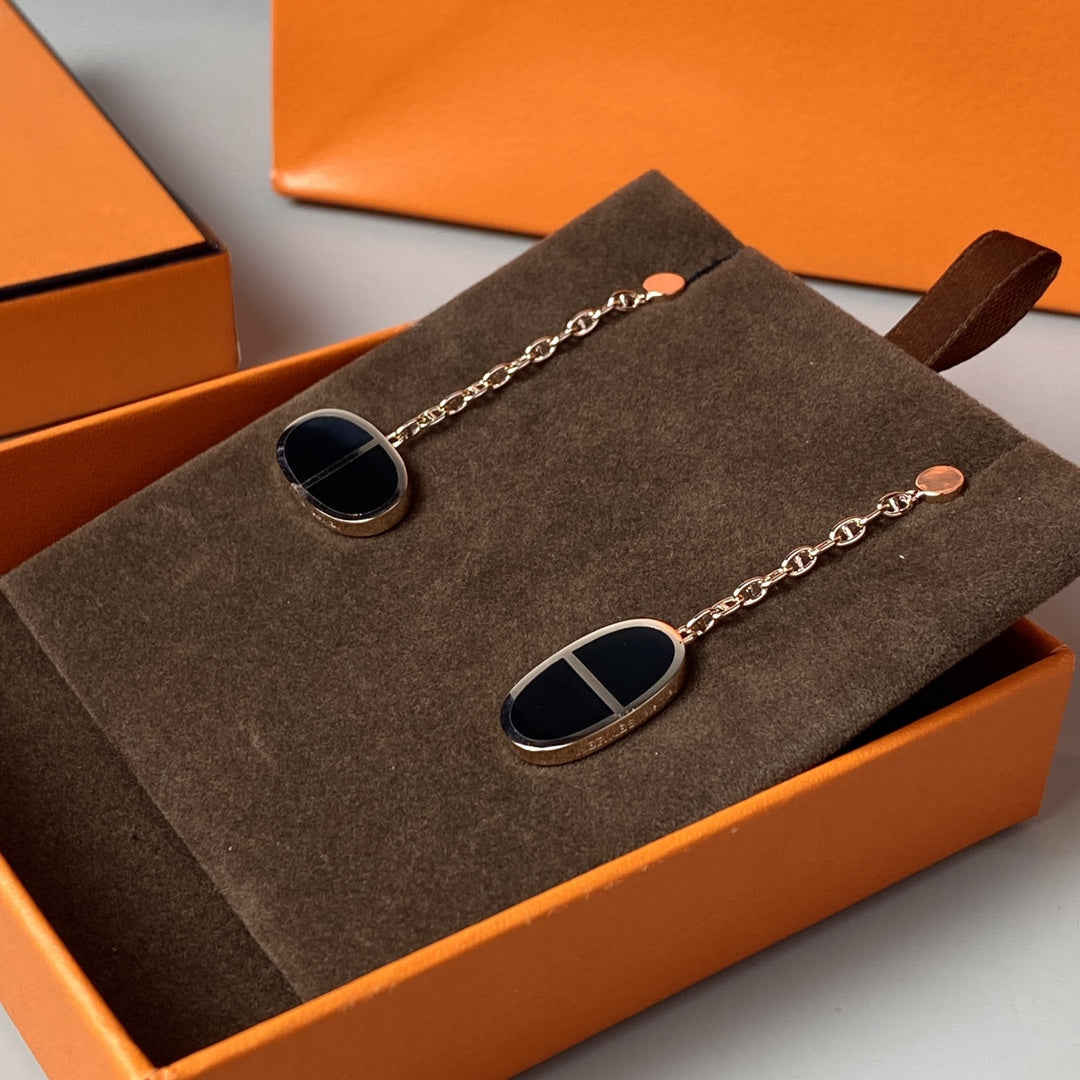 [Regal Jewels]CHAINE VERSO BLACK CERAMIC EARRINGS