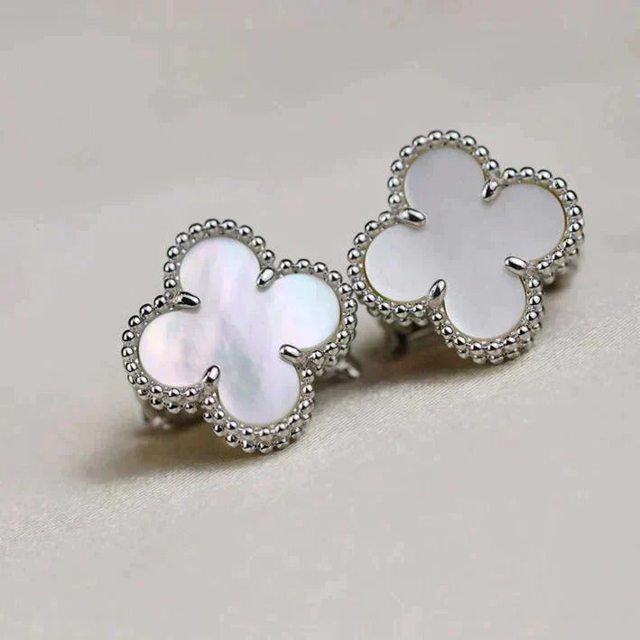 [Regal Jewels]CLOVER MEDIUM 1 MOTIFS  WHITE MOP EARRINGS SILVER