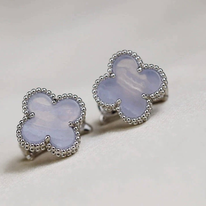 [Regal Jewels]CLOVER MEDIUM 1 MOTIFS  WHITE MOP EARRINGS SILVER