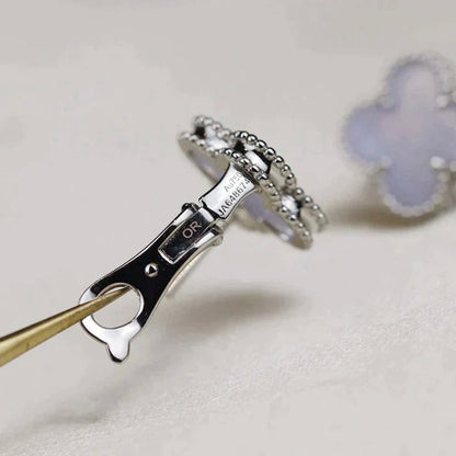 [Regal Jewels]CLOVER MEDIUM 1 MOTIFS  WHITE MOP EARRINGS SILVER