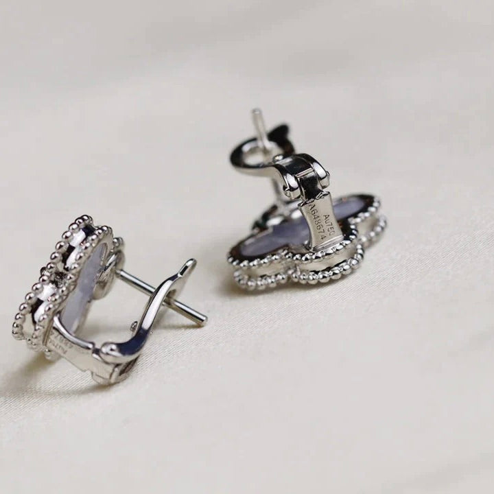 [Regal Jewels]CLOVER MEDIUM 1 MOTIFS  WHITE MOP EARRINGS SILVER