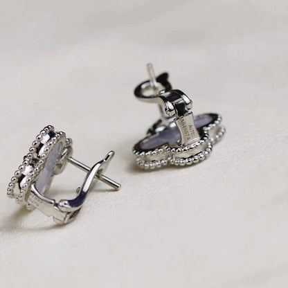 [Regal Jewels]CLOVER MEDIUM 1 MOTIFS  WHITE MOP EARRINGS SILVER
