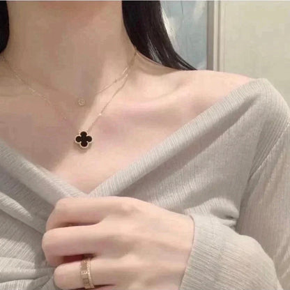 [Regal Jewels]CLOVER 15MM BLACK ONYX SINGLE FLOWER NECKLACE