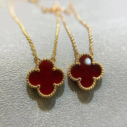 [Regal Jewels]CLOVER 15MM CARNELIAN SINGLE FLOWER NECKLACE
