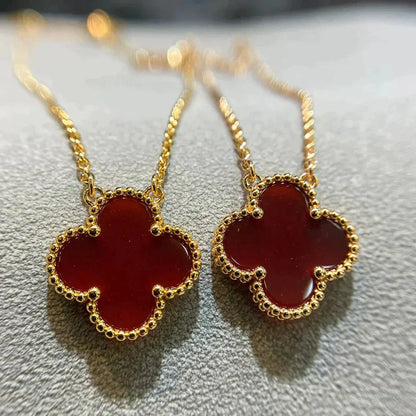 [Regal Jewels]CLOVER 15MM CARNELIAN SINGLE FLOWER NECKLACE