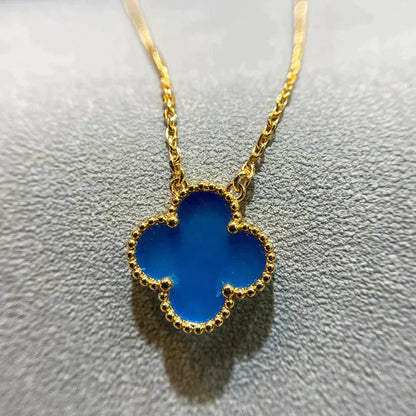 [Regal Jewels]CLOVER 15MM BLUE AGATE NECKLACE