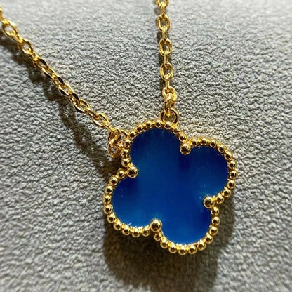 [Regal Jewels]CLOVER 15MM BLUE AGATE NECKLACE