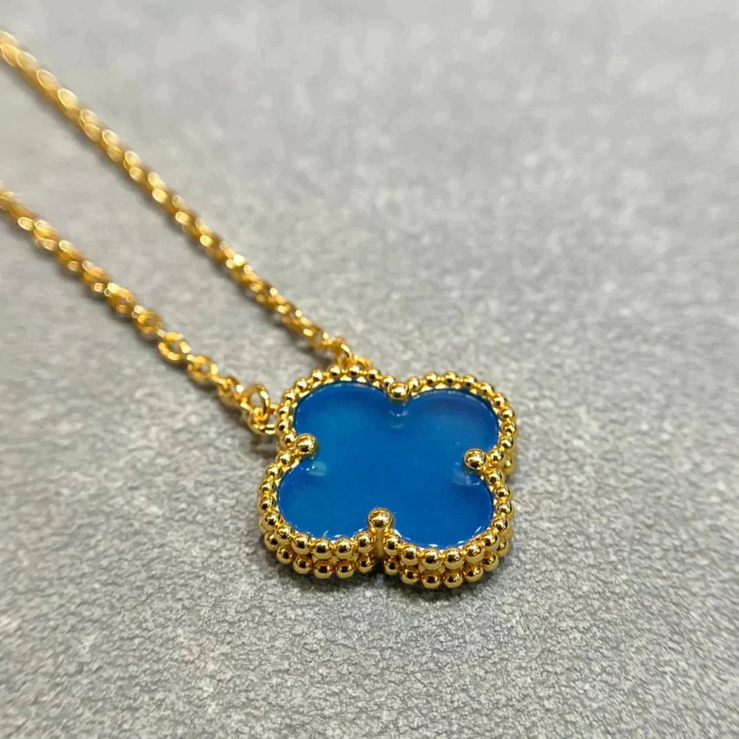[Regal Jewels]CLOVER 15MM BLUE AGATE NECKLACE