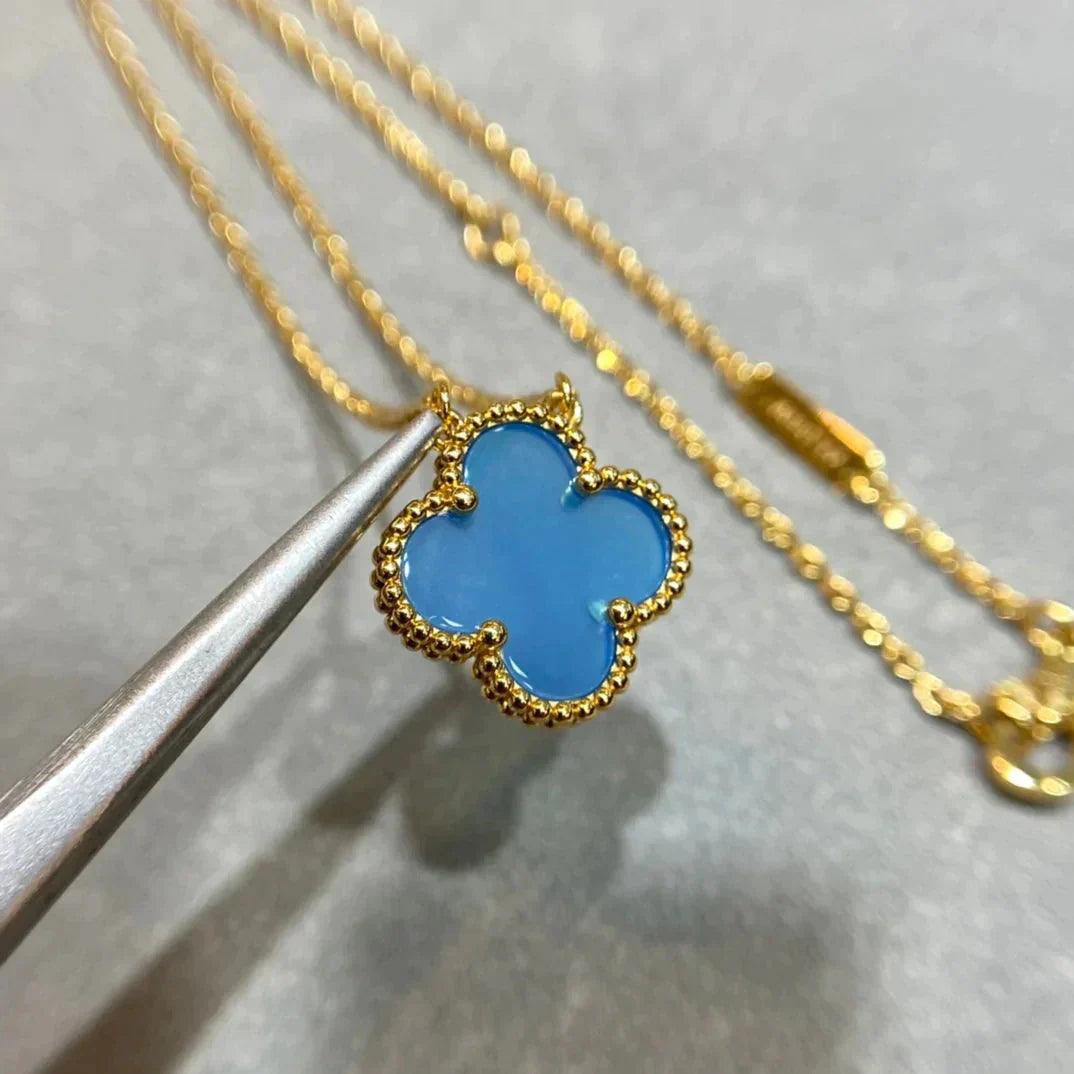 [Regal Jewels]CLOVER 15MM BLUE AGATE NECKLACE
