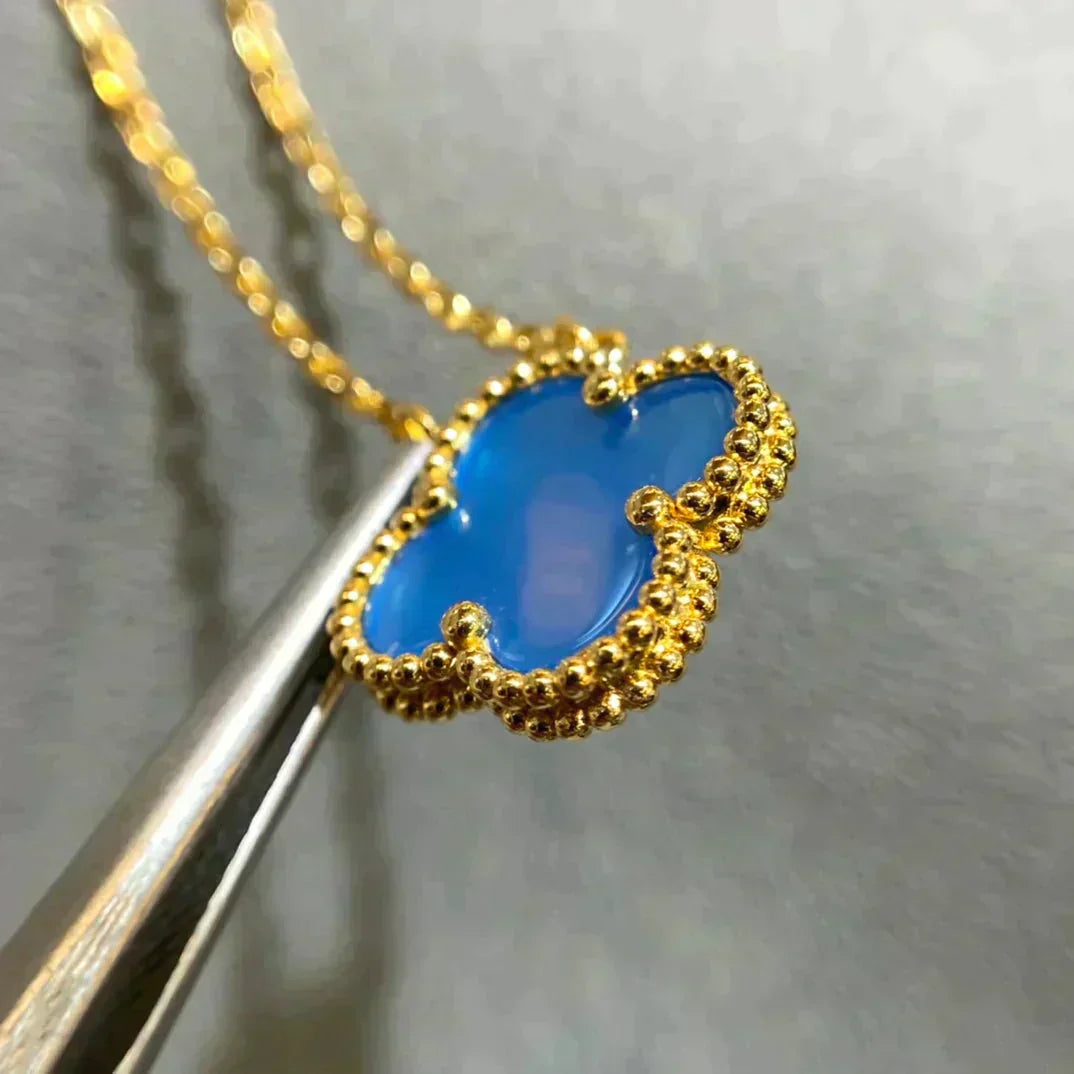 [Regal Jewels]CLOVER 15MM BLUE AGATE NECKLACE