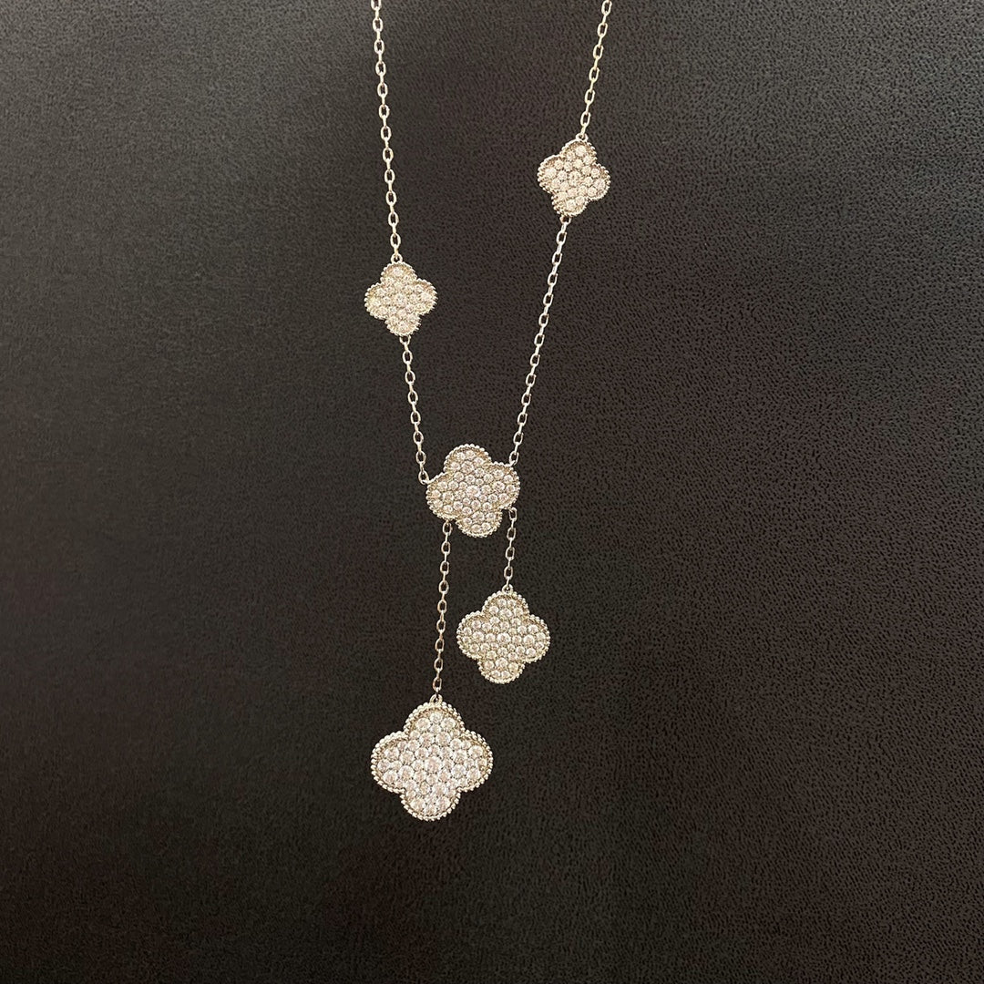 [Regal Jewels]CLOVER 5 MOTIFS SILVER DIAMONDS NECKLACE