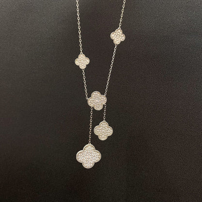 [Regal Jewels]CLOVER 5 MOTIFS SILVER DIAMONDS NECKLACE