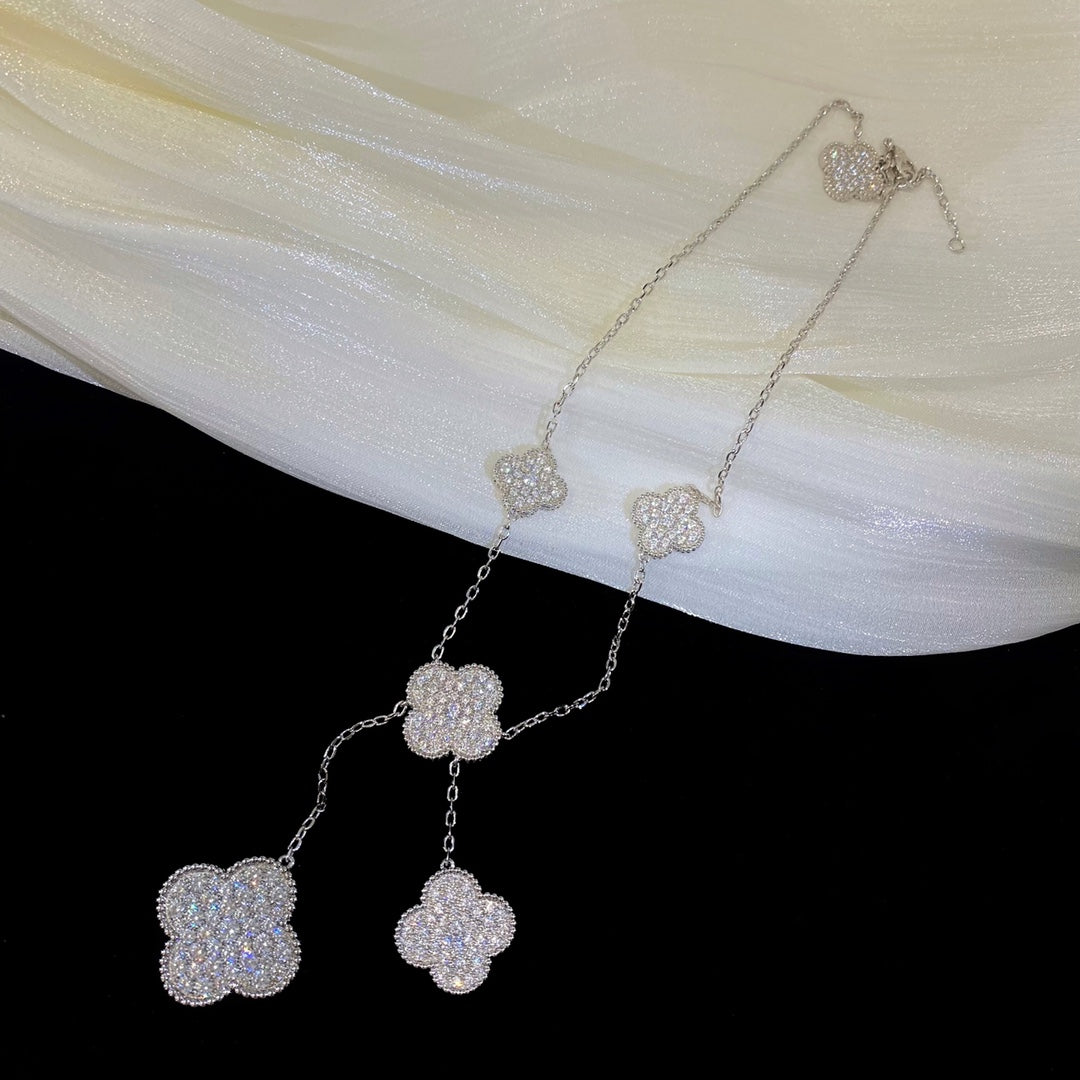 [Regal Jewels]CLOVER 5 MOTIFS SILVER DIAMONDS NECKLACE