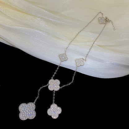 [Regal Jewels]CLOVER 5 MOTIFS SILVER DIAMONDS NECKLACE