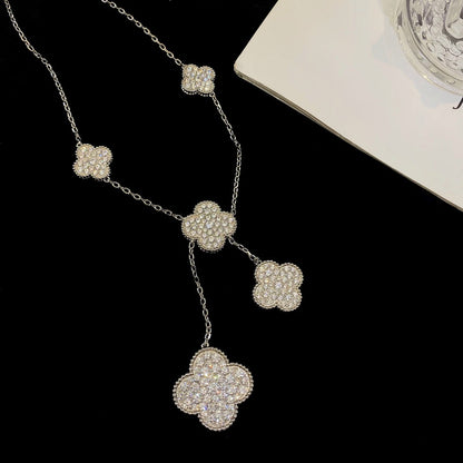 [Regal Jewels]CLOVER 5 MOTIFS SILVER DIAMONDS NECKLACE