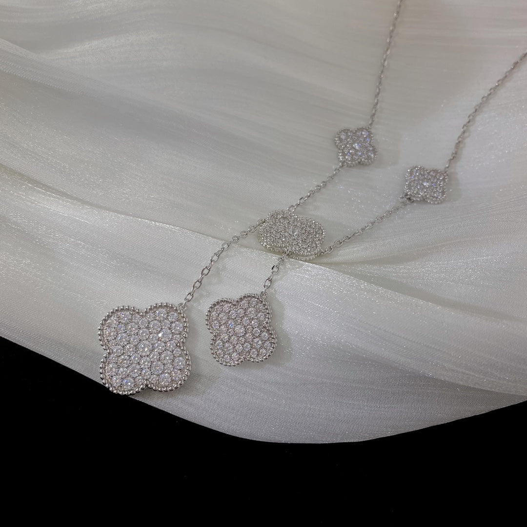 [Regal Jewels]CLOVER 5 MOTIFS SILVER DIAMONDS NECKLACE