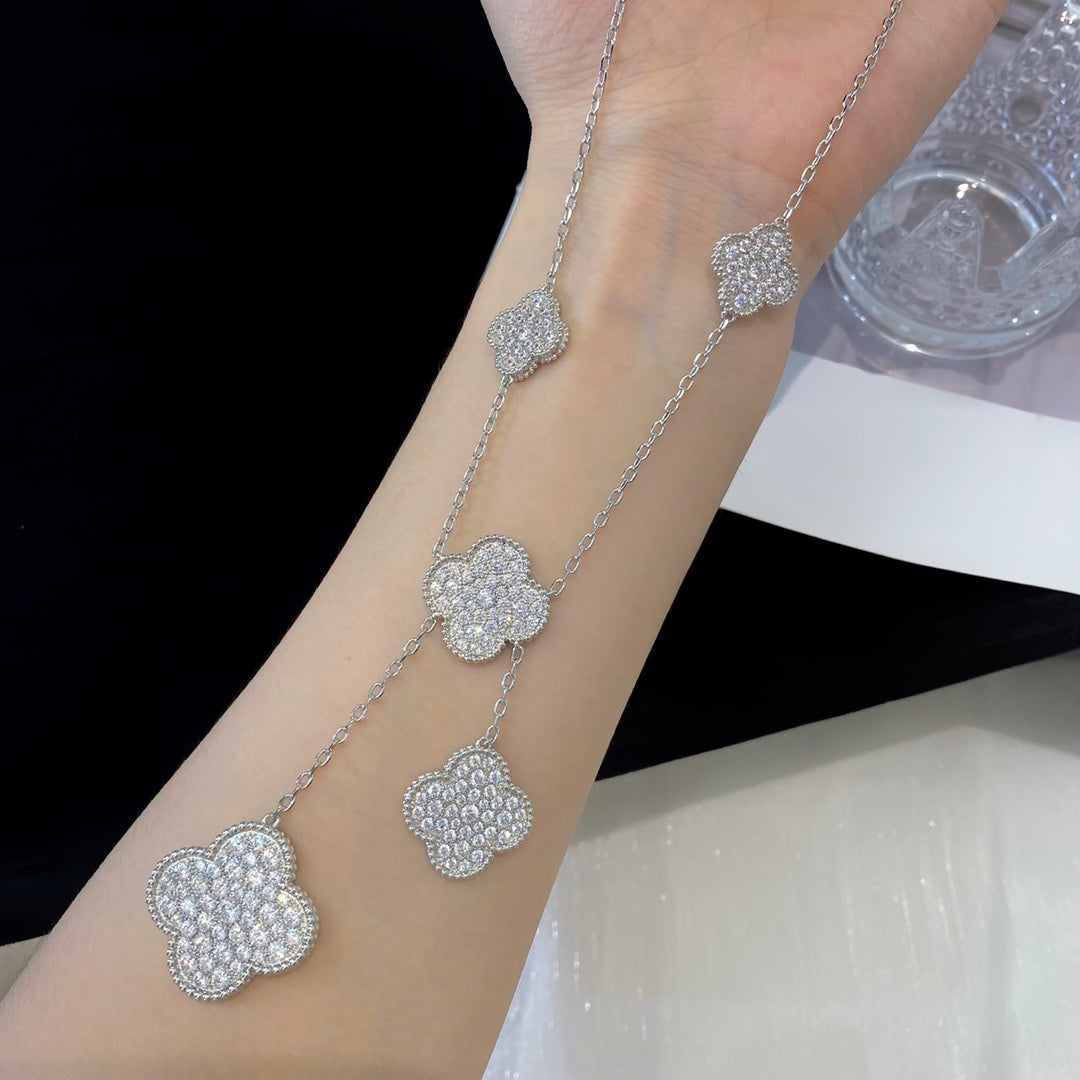 [Regal Jewels]CLOVER 5 MOTIFS SILVER DIAMONDS NECKLACE