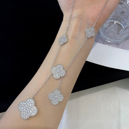 [Regal Jewels]CLOVER 5 MOTIFS SILVER DIAMONDS NECKLACE