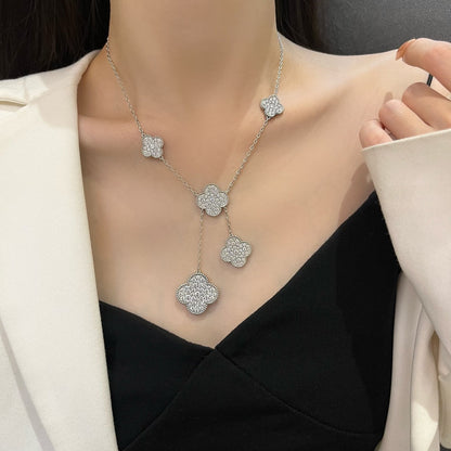 [Regal Jewels]CLOVER 5 MOTIFS SILVER DIAMONDS NECKLACE