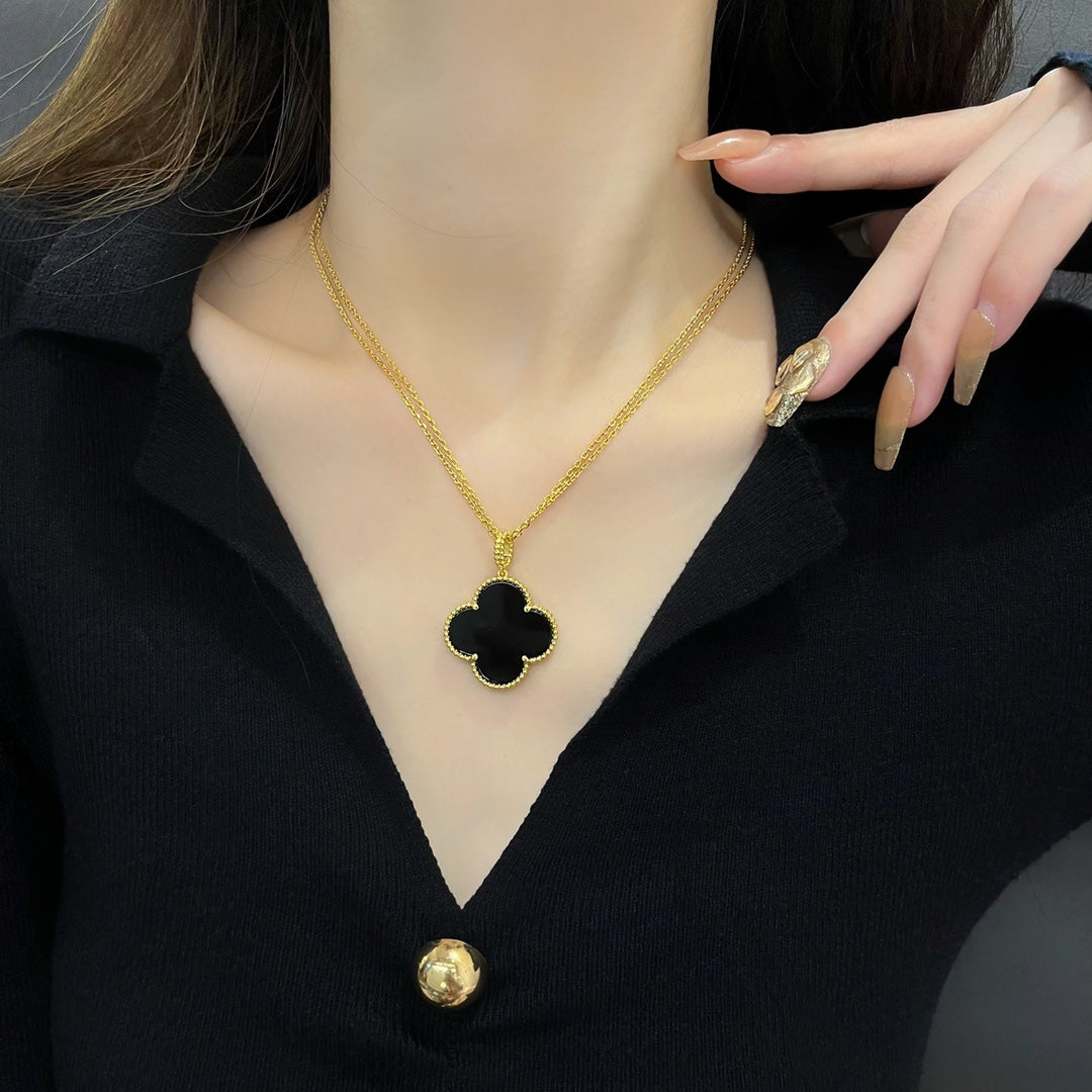 [Regal Jewels]CLOVER 25MM NECKLACE GOLD ONYX