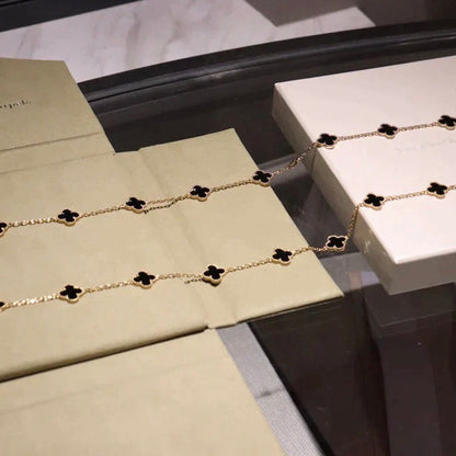 [Regal Jewels]CLOVER 20 MOTIFS ONYX NECKLACE