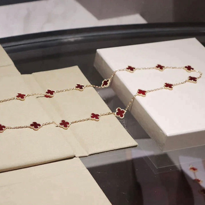 [Regal Jewels]CLOVER 20 MOTIFS CARNELIAN NECKLACE