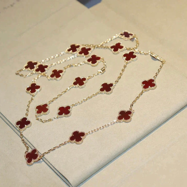 [Regal Jewels]CLOVER 20 MOTIFS CARNELIAN NECKLACE