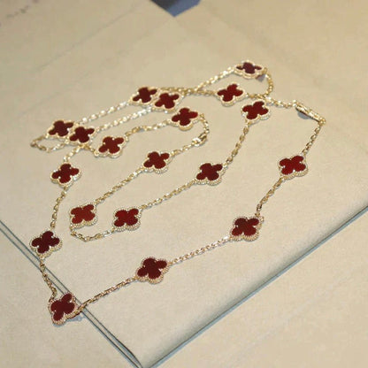 [Regal Jewels]CLOVER 20 MOTIFS CARNELIAN NECKLACE