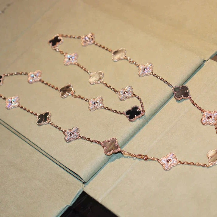 [Regal Jewels]CLOVER 20 MOTIFS DARK MOP DIAMOND  NECKLACE